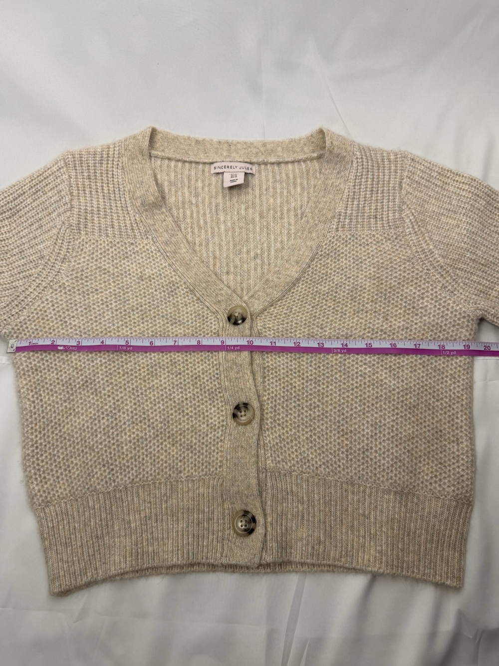 Sincerely Jules Neutral Cream Button-Up V-Neck Cardigan - Picture 6 of 7